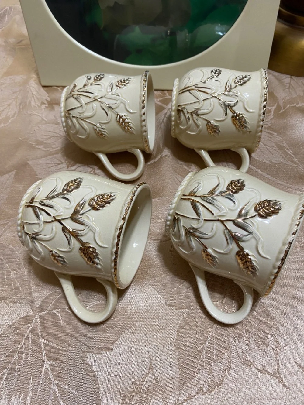 “Gilded Wheat Mugs” Hand painted Japan Mid-Century